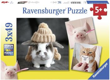RAV080281 - 3 Puzzles 49 Teile Lustige Tierportraits