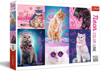 TRF10581 - Puzzle 1000 Teile Katzen mit Farbe Neon Pink