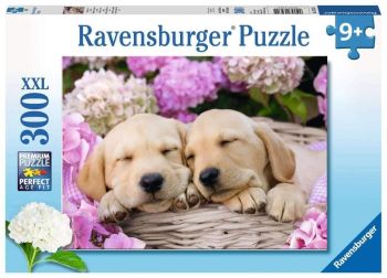 RAV132355 - 300 Teile Puzzle Süße Hunde in einem Korb