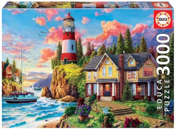 EDU18507 - Puzzle 3000 Teile Leuchtturm in der Nähe des Ozeans