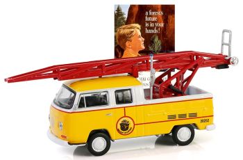 GREEN38070-B - VOLKSWAGEN Typ 2 Doppelkabine Pick-up – Ladder Truck 1968 gelb aus der SMOKEY BEAR-Serie in Blisterverpackung