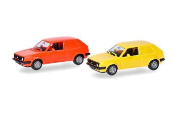 HER014281 - VOLKSWAGEN Golf II 2-türig, rot und gelb – 2 Teile zum Zusammenbauen