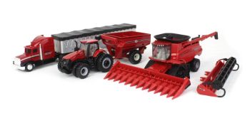 ERT44384 - Set bestehend aus Mähdrescher CASE IH 8250 Traktor CASE IH 340 Getreideanhänger und LKW Anhänger CASE IH.