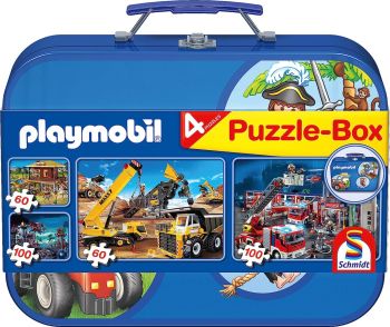 SCM55599 - 4 Puzzles 60 und 100 Teile PLAYMOBIL Box blau