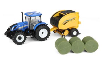 ERT61029 - NEW HOLLAND T6.175 mit 561 Rundballenpresse und 3 Ballen