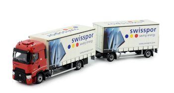 TEK82607 - RENAULT T Hochdach-LKW 4x2 mit geschlossenem Anhänger, 1+1 Achsen, SWISSPOR