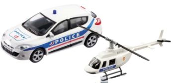 MDM57007C - RENAULT Megane Polizei mit Helikopter (Random Scale Helikopter)