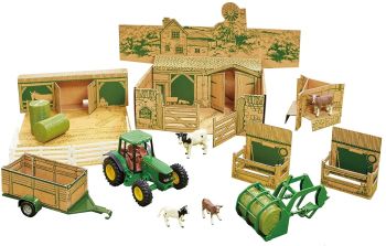 BRI43257 - Bauernhofbox mit JOHN DEERE Traktorzubehör und Tierbox