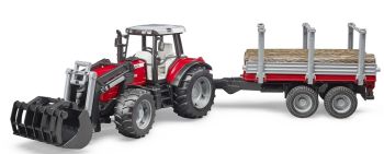 BRU2046 - MASSEY FERGUSON 7480 mit Holzlader und Anhänger