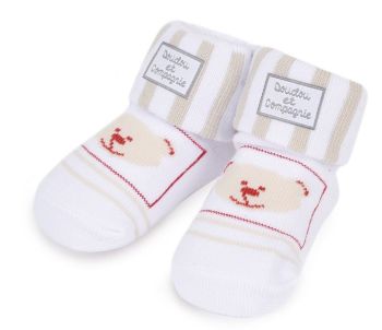 DC2726OURSBLANC - Geburtssocken - Weiß mit Teddybär - 0/6 Monate