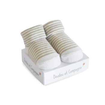 DC3704-04 - Neugeborene Socken - Weiß mit taupefarbenen Streifen