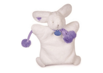 DC2742BVIO - Pompom Kaninchenpuppe Weiß und Lila 25 cm