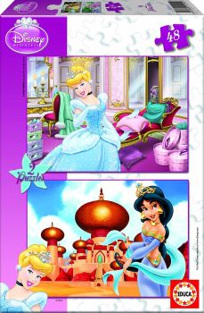 EDU15292 - 2 Puzzles 48 Teile Prinzessin DISNEY - Aschenputtel und Jasmin
