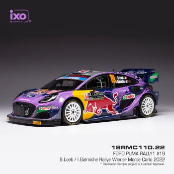 IXO18RMC110.22 - FORD PUMA RALLY 1 #19 LOEB/GALMICHE WRC2 RALLYE MONTE CARLO 2022 violett