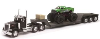NEW11273 - PETERBILT 379 mit 3-Achs-Tieflader und grünem Monstertruck
