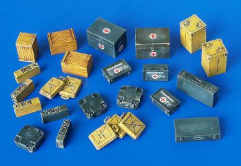 PLS4023 - Deutsche Miniaturmunition und Krankenkisten für bemalbare Diorama-Aufkleber werden bereitgestellt