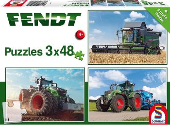 SCM56221 - 3 Puzzles mit 48 Teilen Maße: 26 x 17 cm - Traktoren und Erntemaschine FENDT