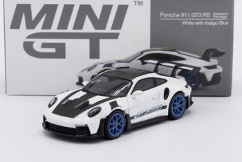 MGT00853-L - PORSCHE 911 992 GT3 RS Weissach-Paket in Weiß mit indigoblauen Felgen