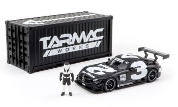T64-008-4A3W - MERCEDES AMG GT3 #3 2018 mit Behälter und Figur in Schwarz und Weiß
