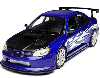 WEL22487WA - SUBARU Impreza Sti R 2010 blaue Tuning-Version schwarze Motorhaube mit weißen Flammen